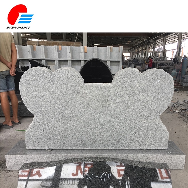 G633 Light Gray Granite Double Heart Monument with Notch