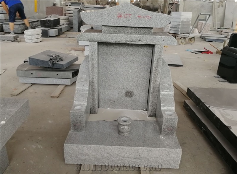 G633 Light Gray Granite Pagoda Monument With Wing Asian Tombstone