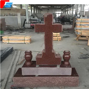 India Red Granite Monument with Cross