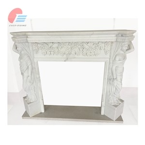 Italian Carrara Marble Indoor Fireplace Mantel Design with Carvings