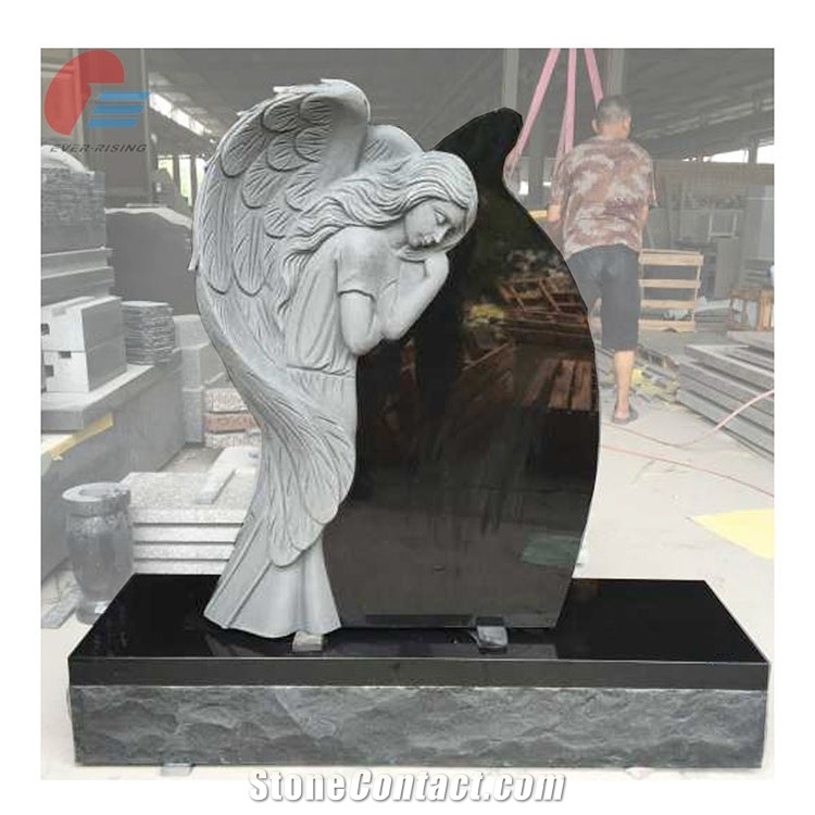 Jet Shanxi a Black Granite Wing Leaning Angel Custom Monument