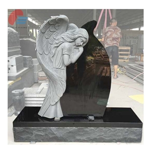Jet Shanxi a Black Granite Wing Leaning Angel Heart Custom Monument
