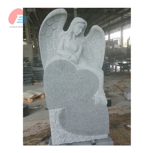 Light Gray G633 Granite Double Heart Angel Monument with Rose Carving