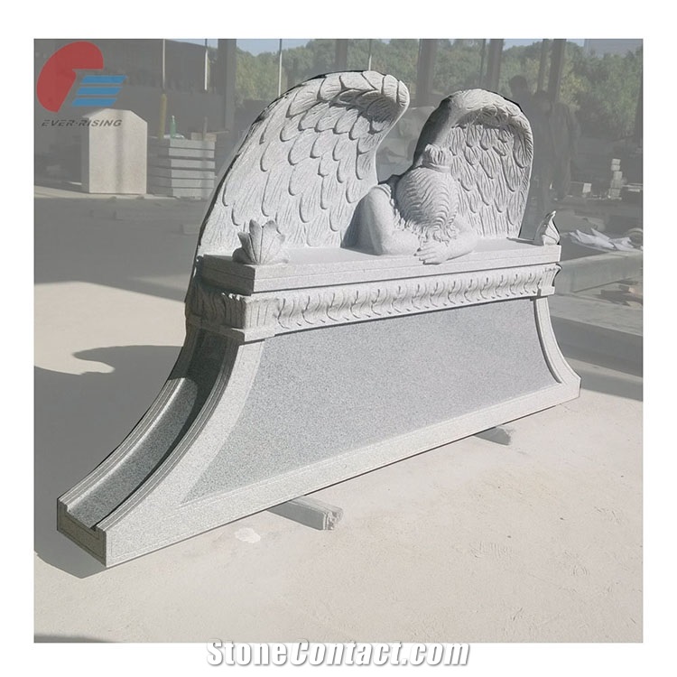 Light Gray Grainte G633 Guardian Wing Angel Monument