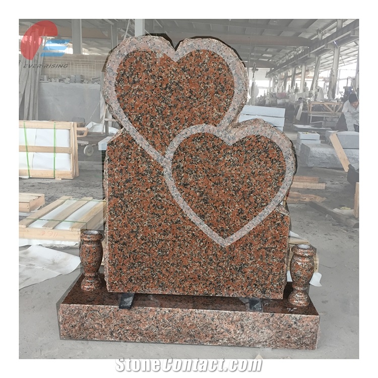 Maple Red Granite Double Stacked Heart Monument