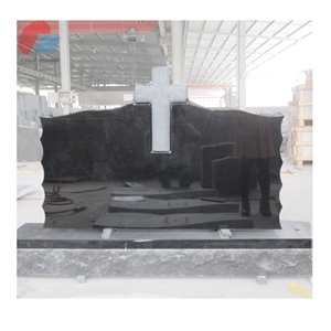 Shanxi a Jet Black Granite Monument with Cross Sanded