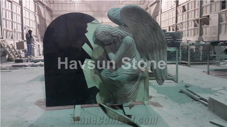 Black Grieved Angel with Wings Monument/Headstone/Gravestone/Tombstone
