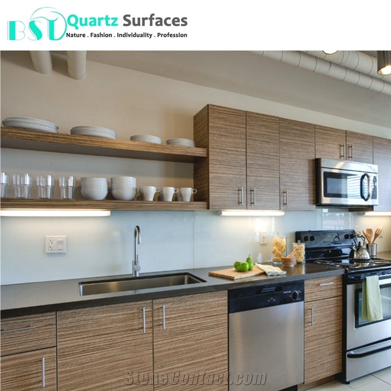 Affordable Crystal Grey Quartz Countertops With White Cabinets