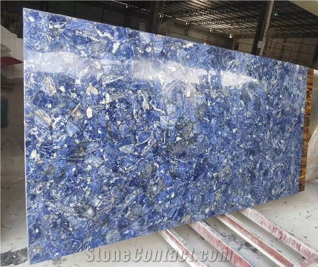 Transparent Dark Blue Sodalite Semiprecious Stone Laminated Panels