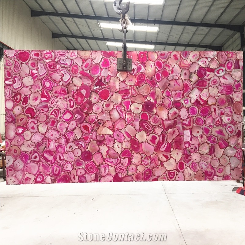 Backlit Pink Agate Stone,Pink Semiprecious Gem Stone Slabs .For Countertop