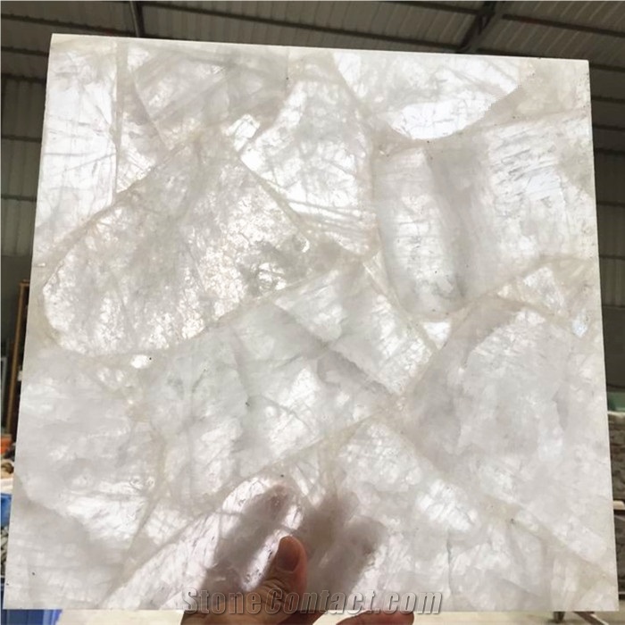 Hot Sale Natural Crystal White Gemstone Laminated Glass Thin Slab Tile