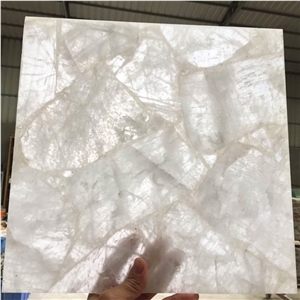 Hot Sale Natural Crystal White Gemstone Laminated Glass Thin Slab Tile
