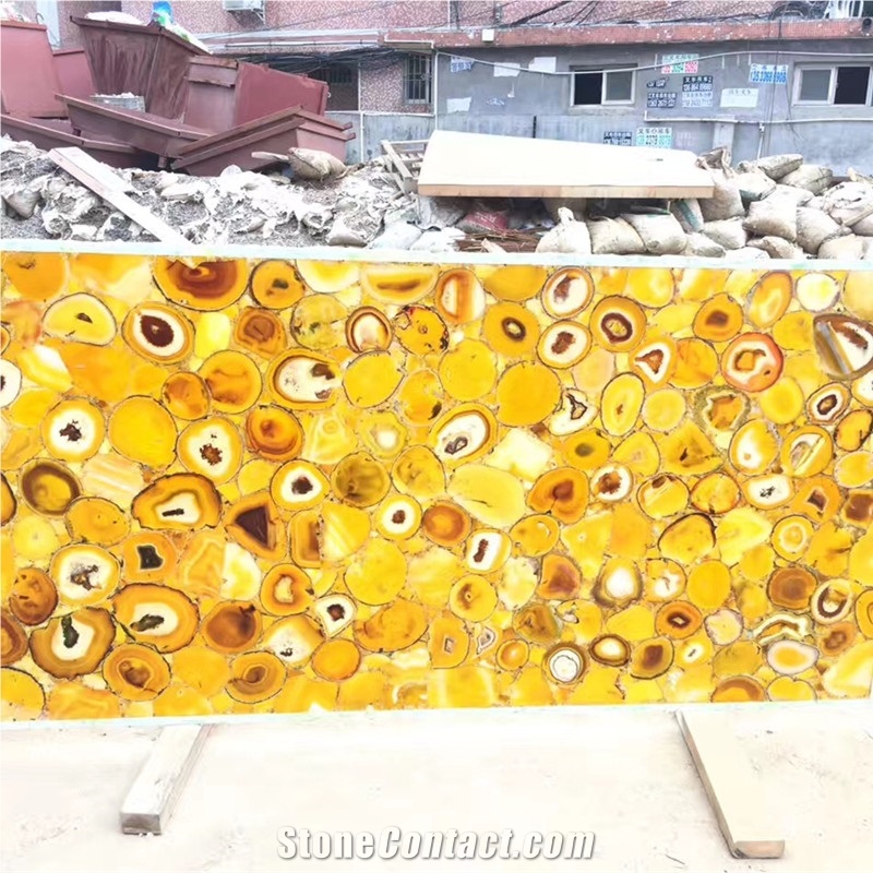 Topstar Gold Yellow Agate Stone Slab,Yellow Gemstone Wall Background