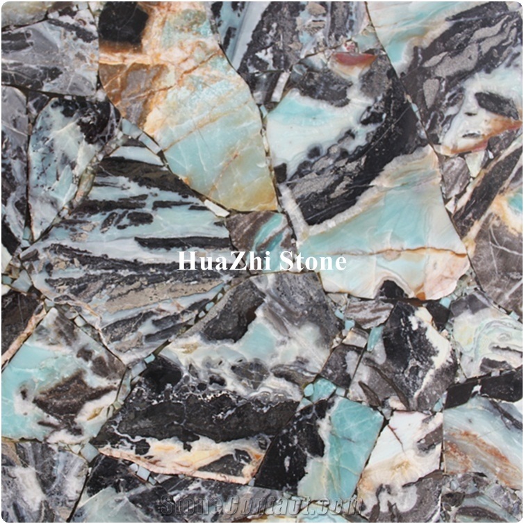 Luxury Glacier Jade Stone Beautiful Gemstone for Indoor Wall Cyan Color