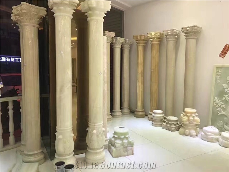 Handcarved Stone Column,Roman Style Columns, White Marble Roman Style