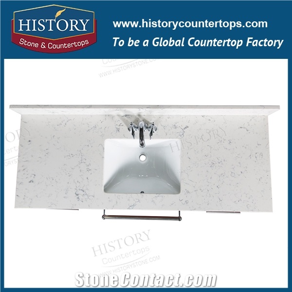 Nq5027 Cararra White Quartz Countertop with Grey Veins Bathroom Vanity Tops