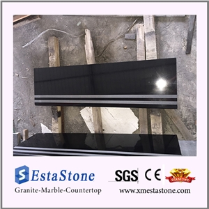 Chinese Absolute Black Granite Anti Slip Lines Stair Tiles