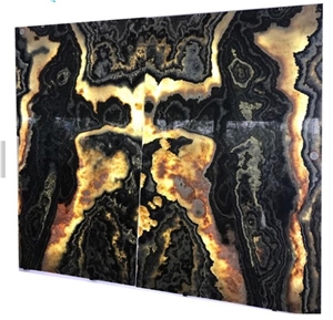 Backlit Living Room Wall Covering Stone Black Dragon Onyx