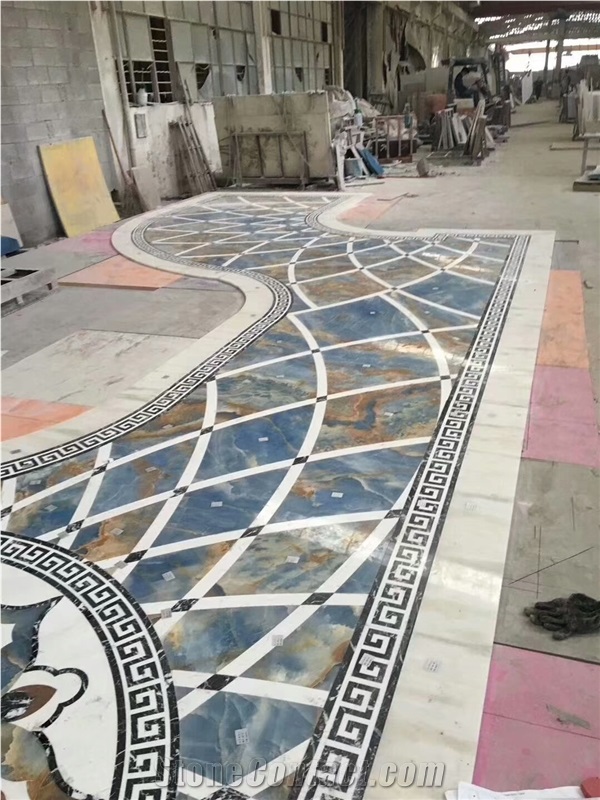 Blue Onyx Waterjet Mosaics for Luxury Villa Wall and Floor Covering