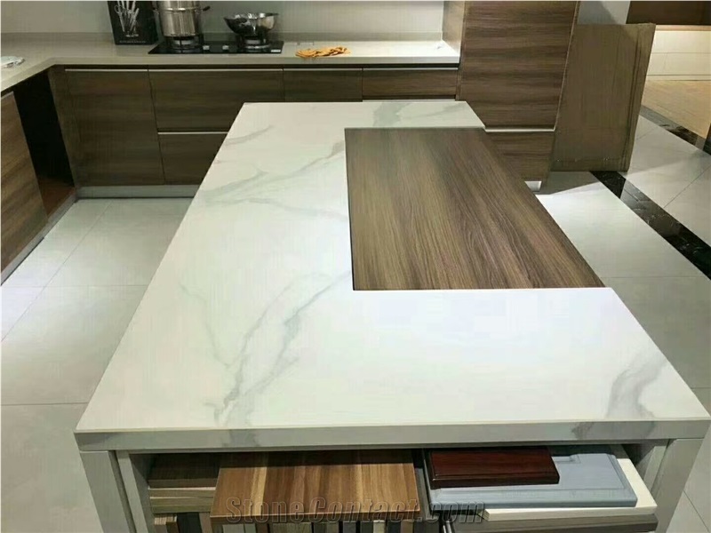 White Engineering Stone Kitchen Countertop