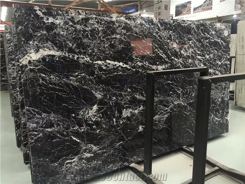 White Stripe in Black Marble for Wall and Floor Covering