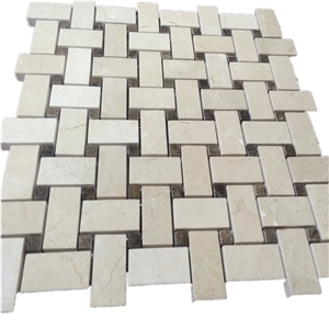 Marble Tiles Crema Marfil Basketweave Beige Mosaic