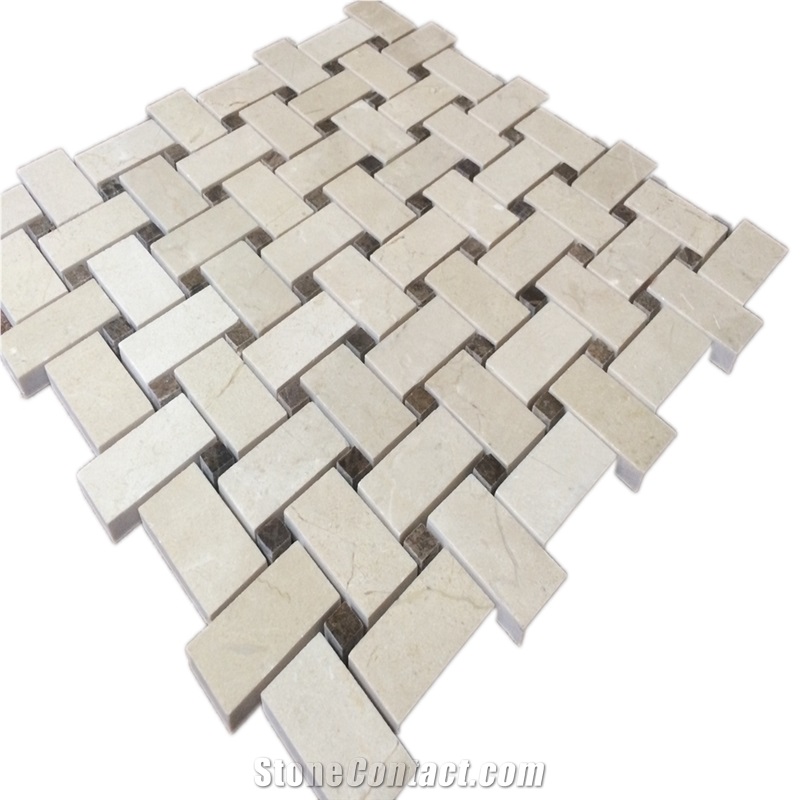 Marble Tiles Crema Marfil Basketweave Beige Mosaic
