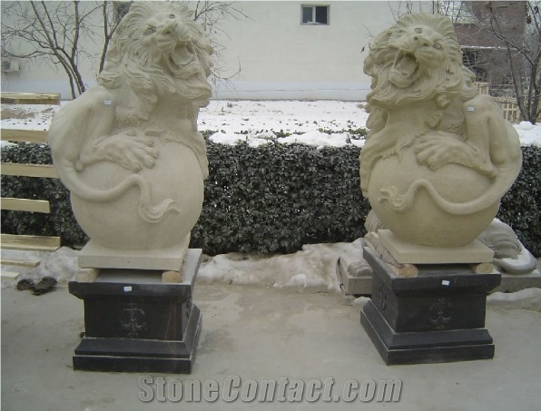 Sandstone Lions Gray Outdoor Sculpture Garden