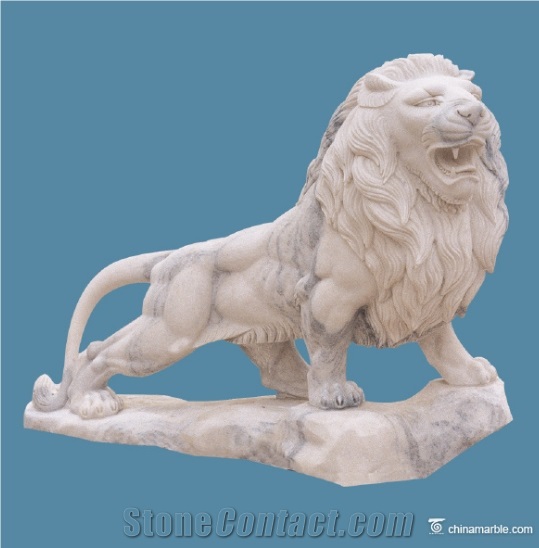 White Marble Lion Hand Carving Garden Sculpture