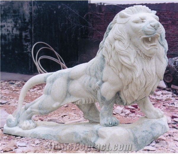 White Marble Lion Hand Carving Garden Sculpture