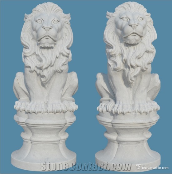 White Marble Lion Outdoor Garden, Outdoor Lion Statues