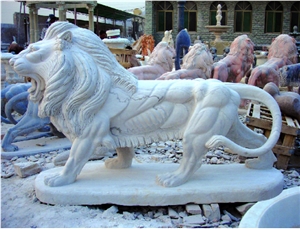 White Veins Marble Lion Outdoor Garden Sculpture