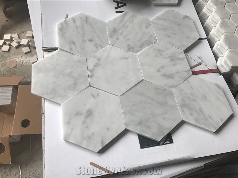 Italian Carrara White Marble Mosaic Tiles Heaxagon Marble Mosaic Wall Tiles