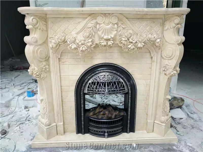 China Marble Fireplace Mantels Surround Handcarved Sculptures