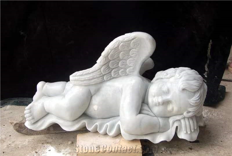 China Marble Small Angel Statues Handcarved Sculptures