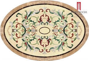 Custom Oval Waterjet Marble Carpet Medallion