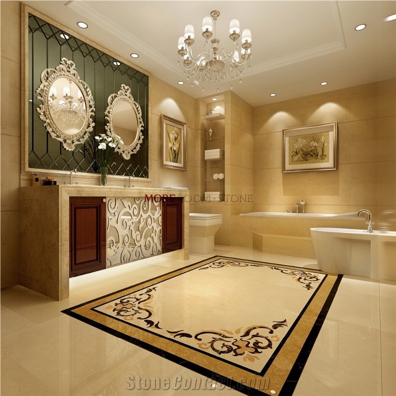 Moreroom Stone Bathroom Flooring Design Waterjet Beige Marble Flooring