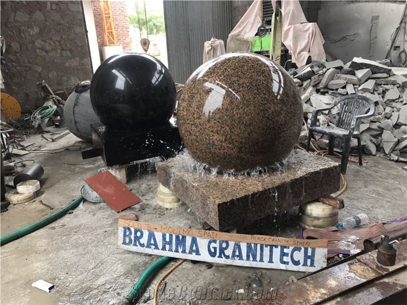Brown Granite Rolling Sphere Fountains