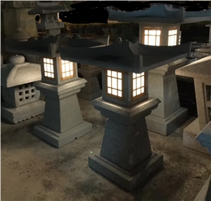 Japanese Solar Stone Granite Square Lanterns Wooden Frames and Acrylic