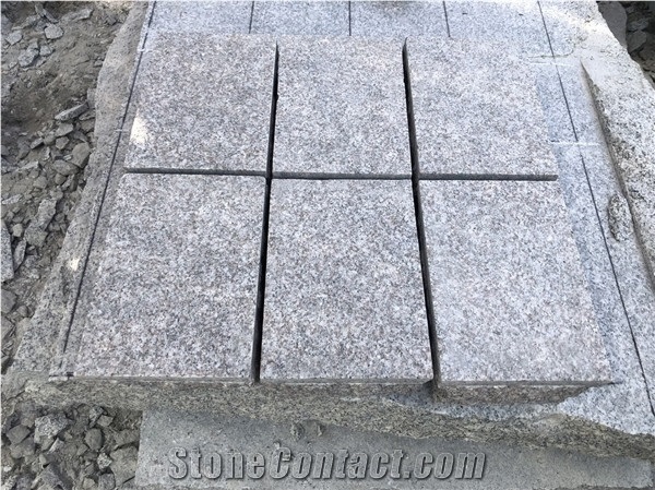 China Pink Granite Cobble Stone Cube Stone