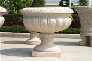 Round Nature Stone Garden Flower Pots with Petal-Shaped