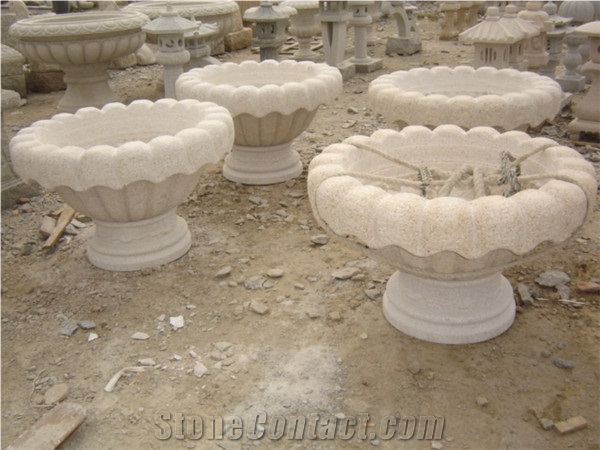 Round Nature Stone Garden Flower Pots with Petal-Shaped