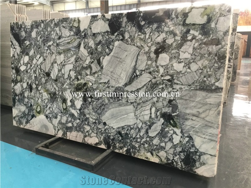 Natural China White Beauty Slabs&Tiles/Ice Connect Marble/Green Jade