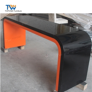 Black and Orange U Shape Modern Acrylic Solid Surface Office Table Top