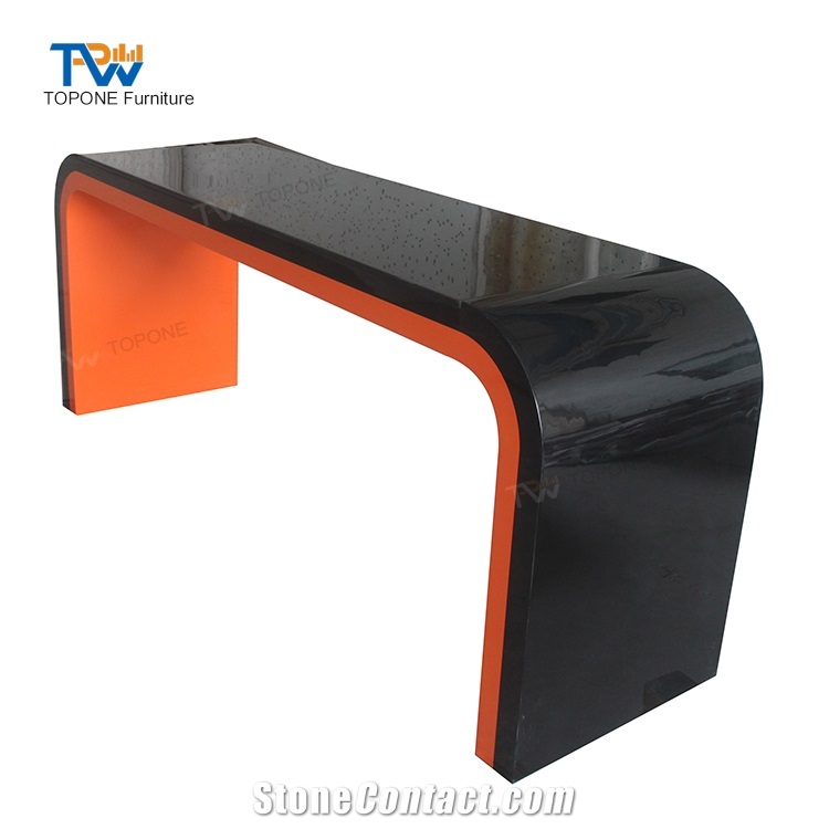 Black and Orange U Shape Modern Acrylic Solid Surface Office Table Top
