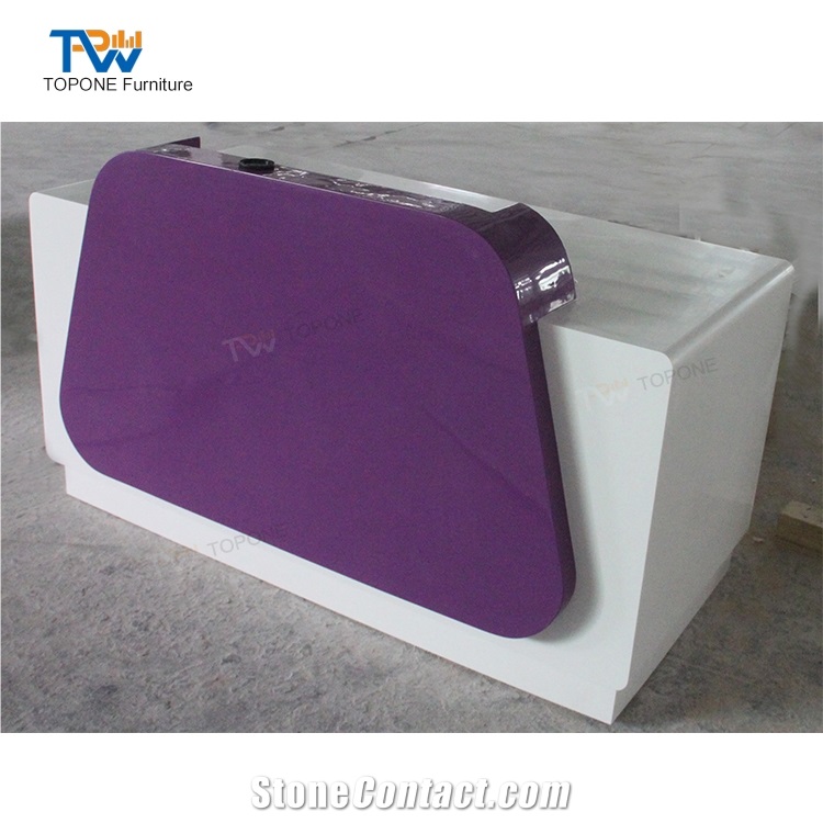 Small Purple Solid Surface Marble Stone Reception Desk Tops Factory
