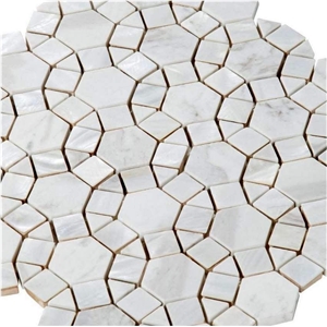 Backsplash Tile Marble Shell and Stone Pattern Mosaic Waterjet Design