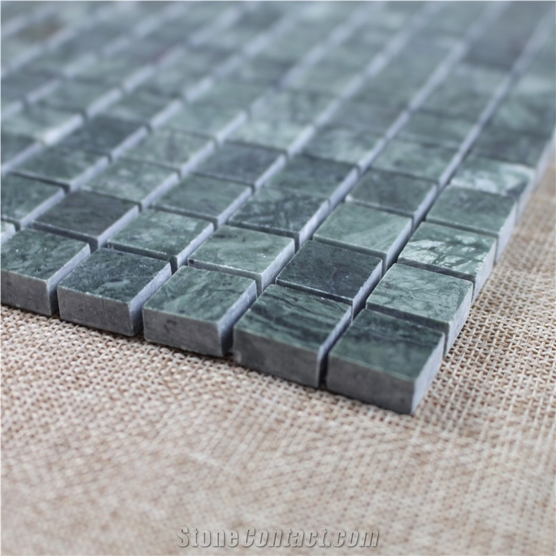 India Green Marble Mosaic Tile Chipped 15mmx15mm