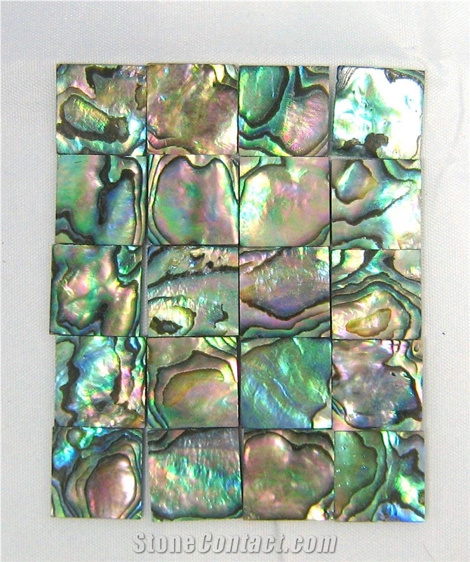 Mother Of Pearl Polished Scallop Iridescent Shell Mosaic, 12x12x5/64