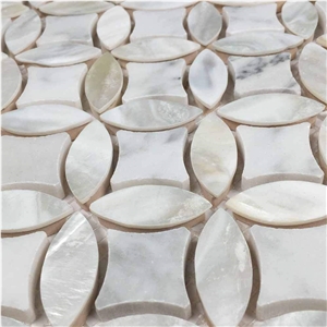 Oyster Shell with Carrara White Football Design Mosaic Pattern